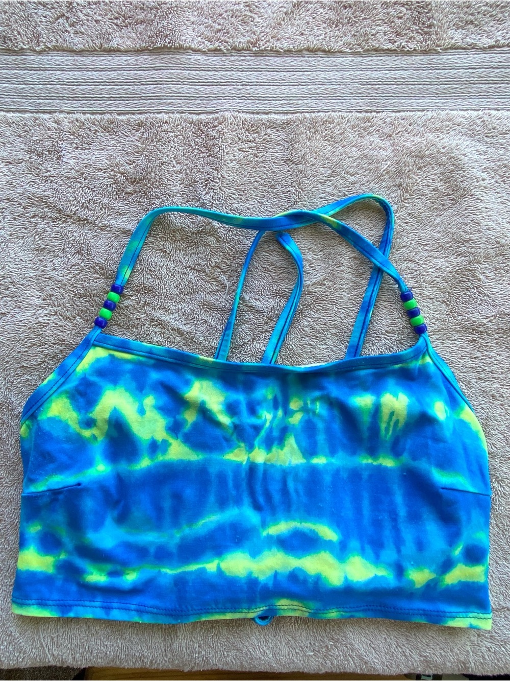 Vintage LIQUID GIRL Y2K Beaded Tie Dye Swim Top • Bright Neon Surf Bikini S